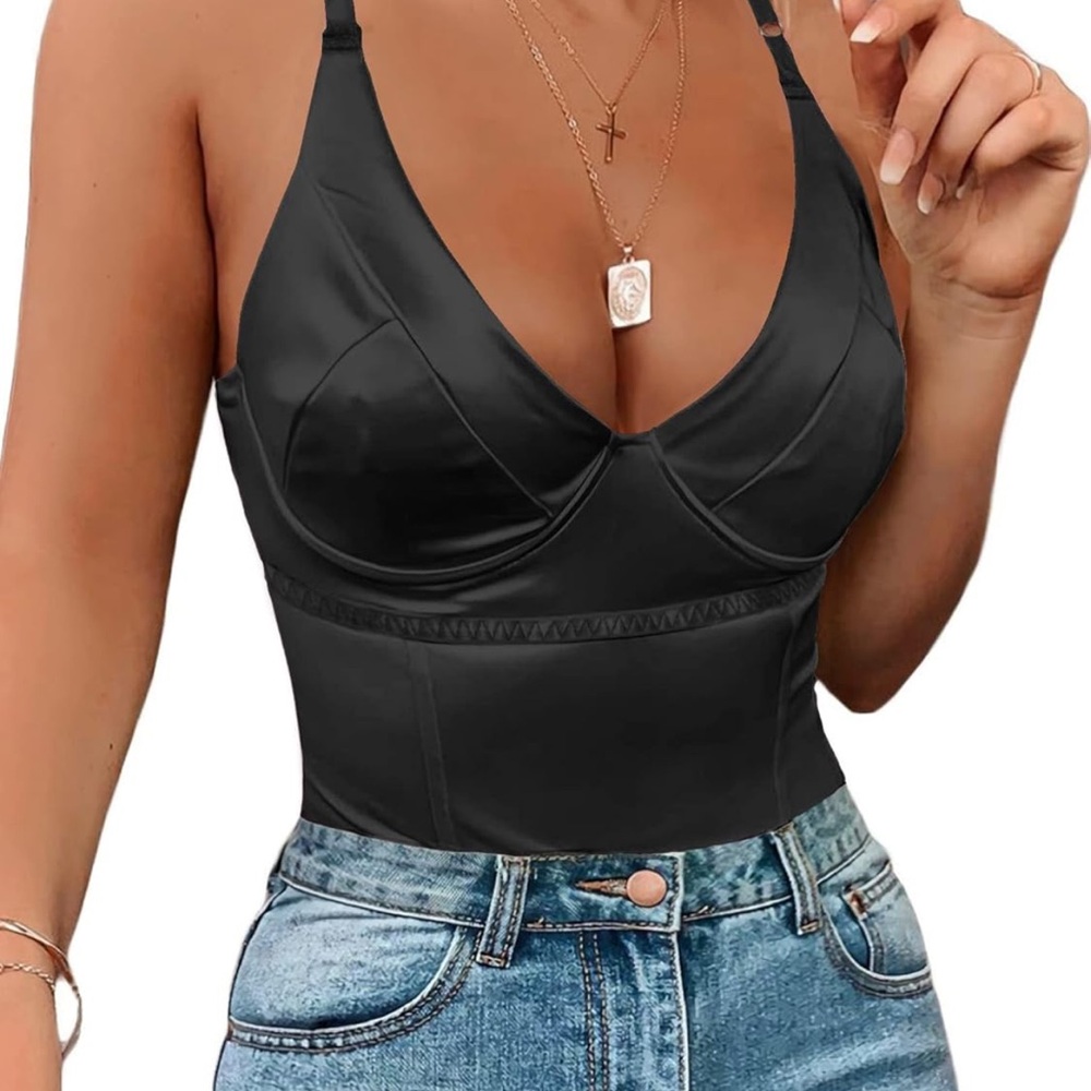 Black Satin Bustier Top